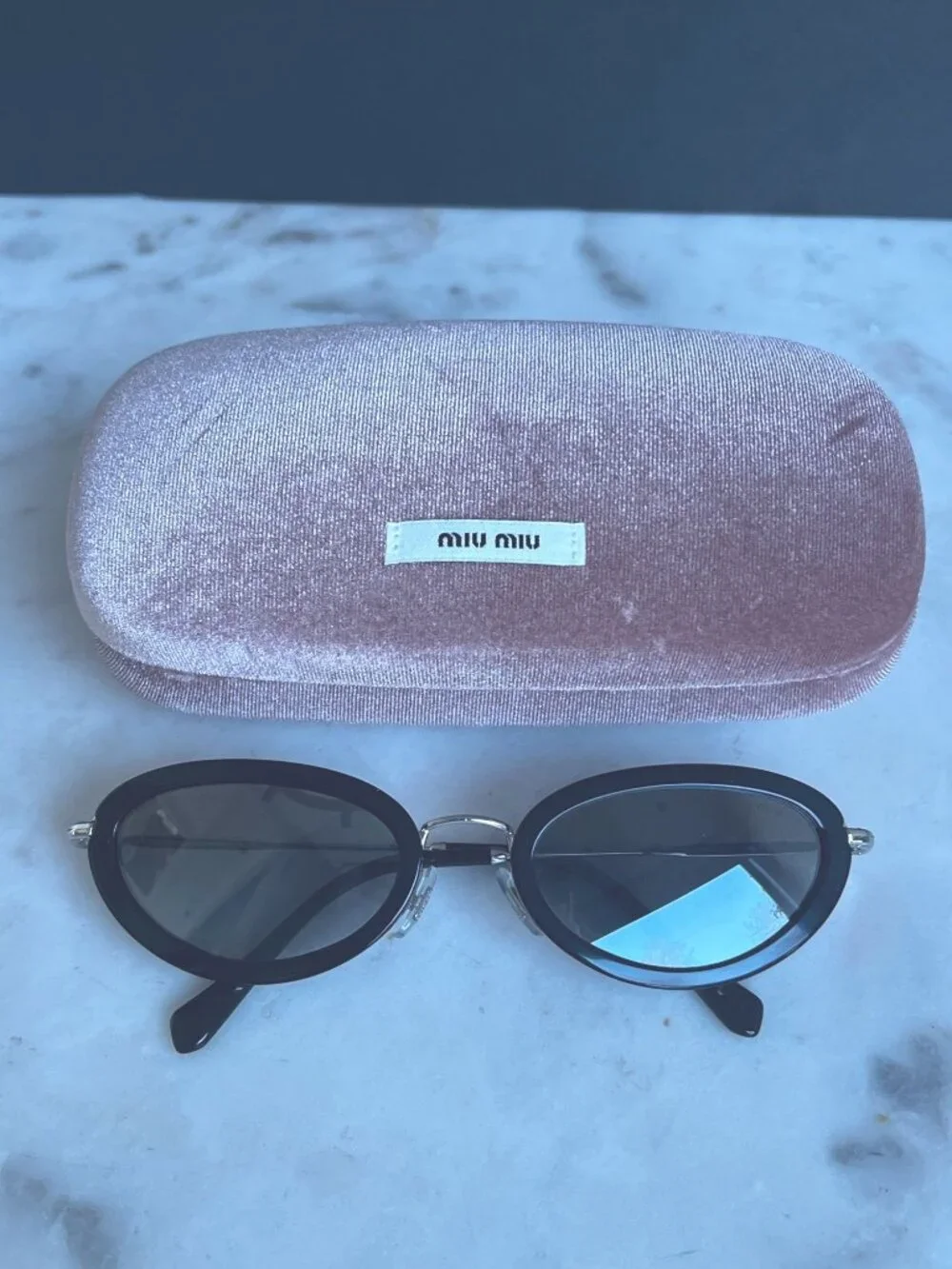 Miu Miu CORE COLLECTION MU58US Oval Sunglasses | 1344R2-OPAL AZURE - Picture 11 of 12